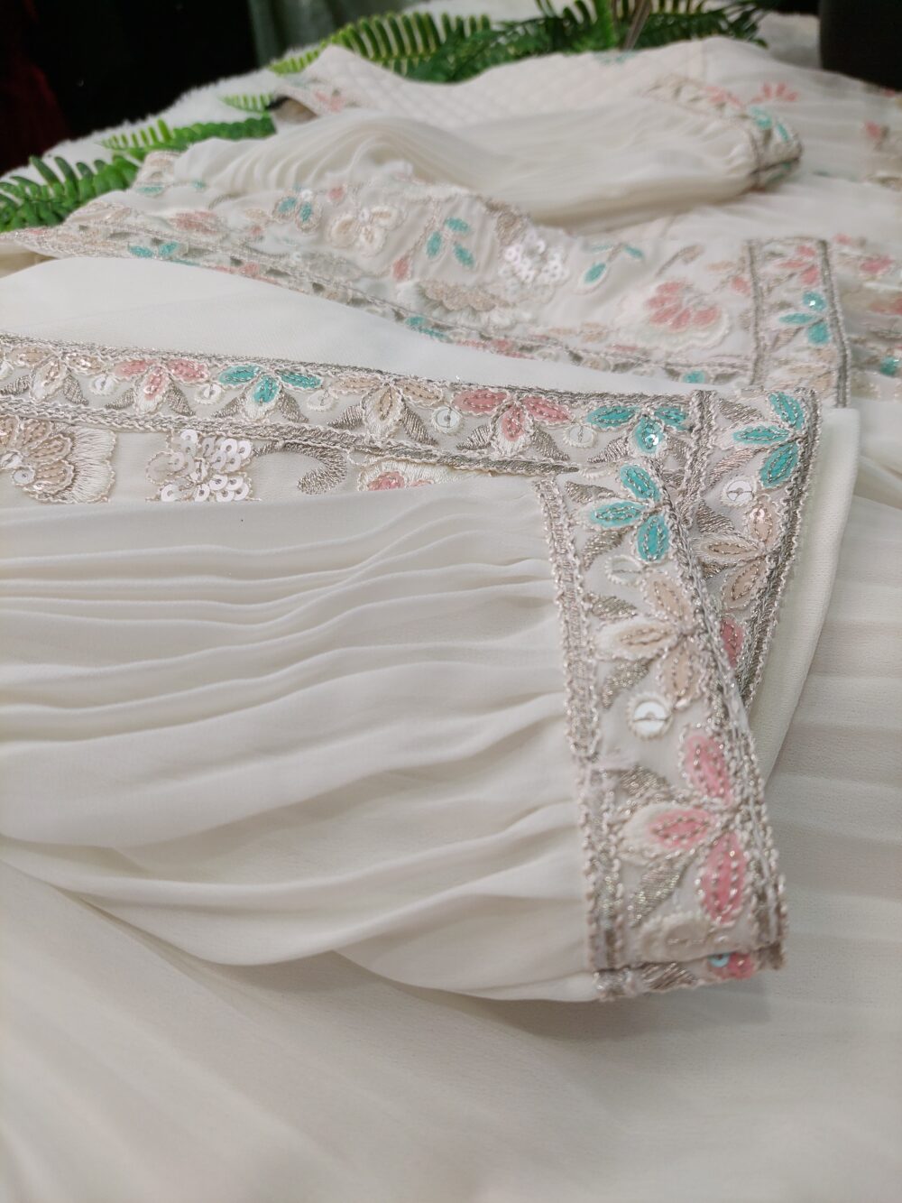 White Lehnga Set -  Embrioded with Shrug