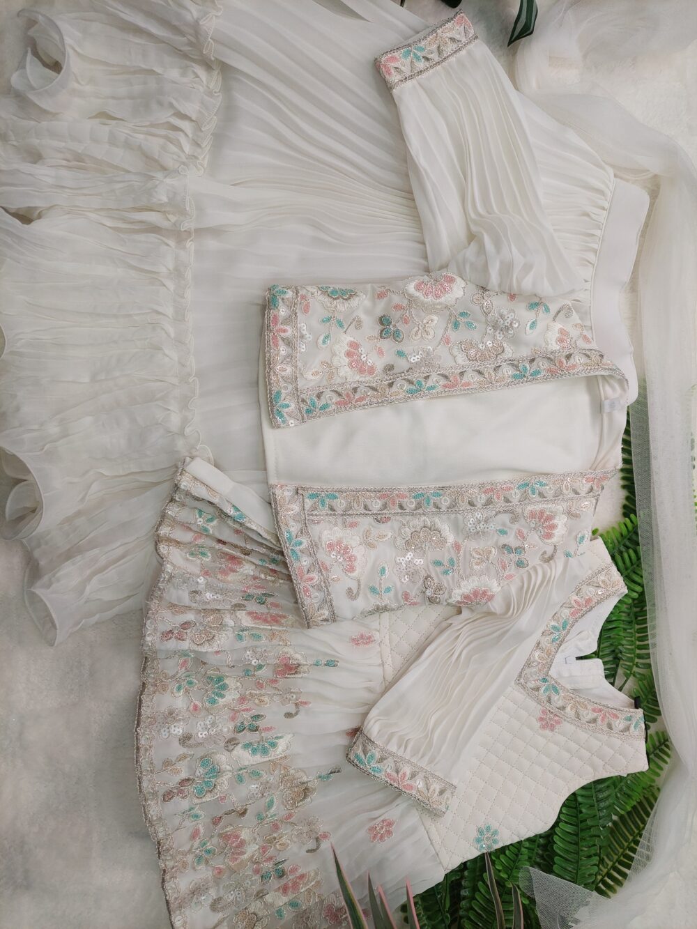 White Lehnga Set -  Embrioded with Shrug