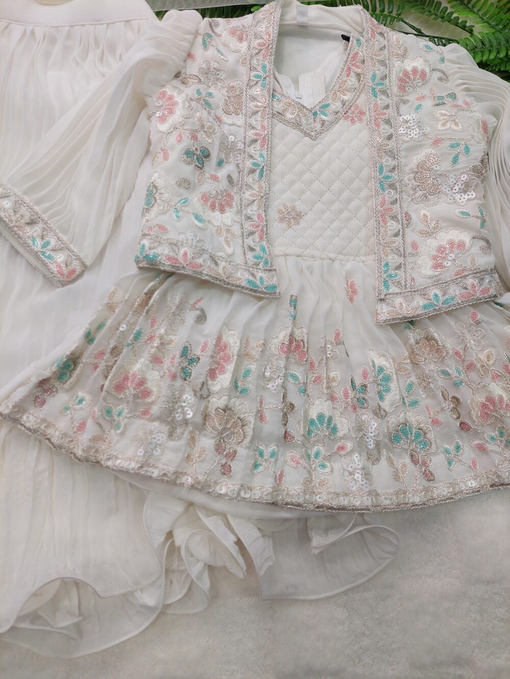 White Lehnga Set -  Embrioded with Shrug
