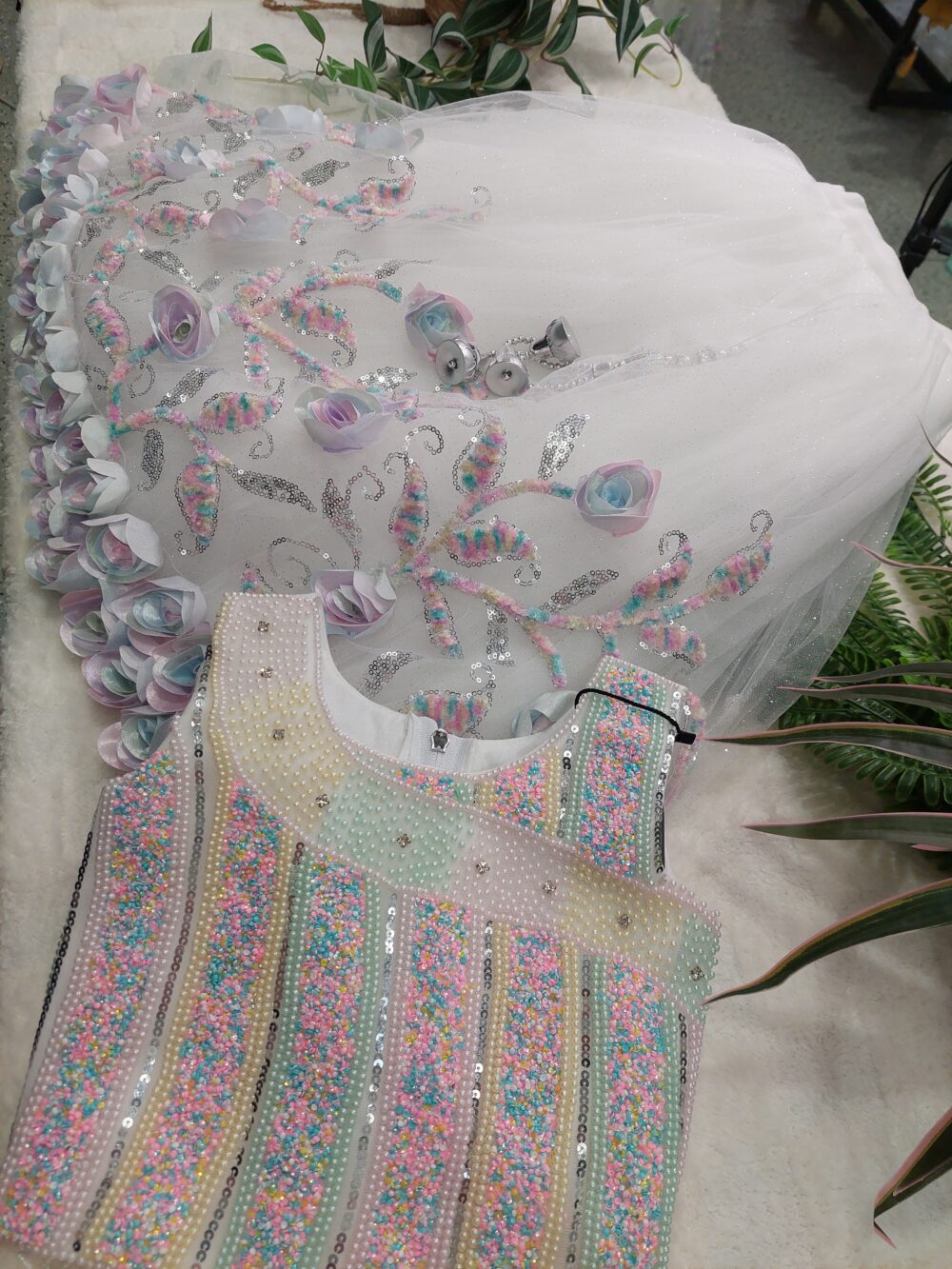 Lehenga Set - Pastel Embroidered 3D Floral