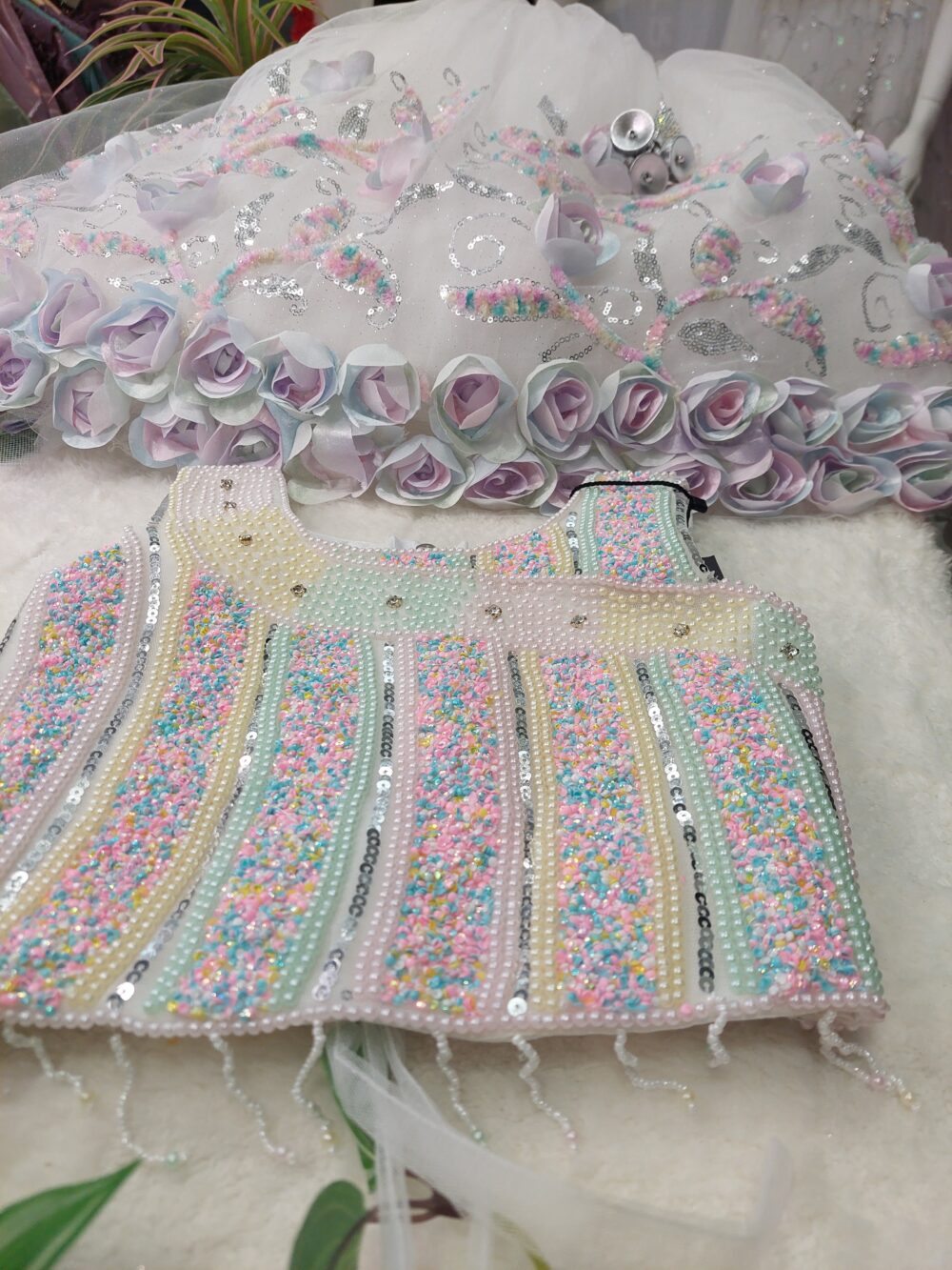 Lehenga Set - Pastel Embroidered 3D Floral
