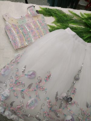 Lehenga Set - Pastel Embroidered 3D Floral